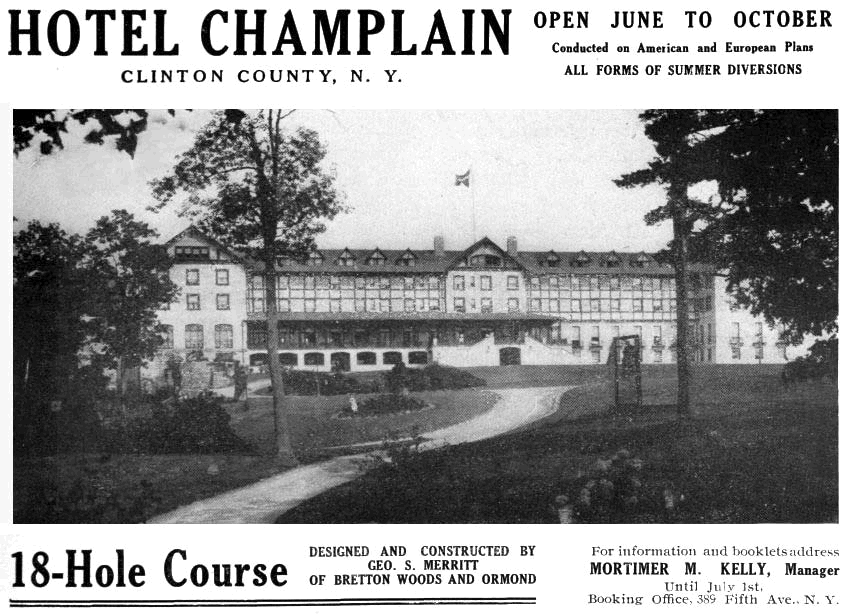 A photo of a Vintage Ad for Hotel Champlain, America's 1st golf resort.