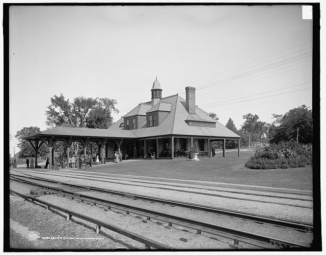A photo of Hotel Champlain's Private Railroad Stationbuilt by Delaware and Hudson Canal Company