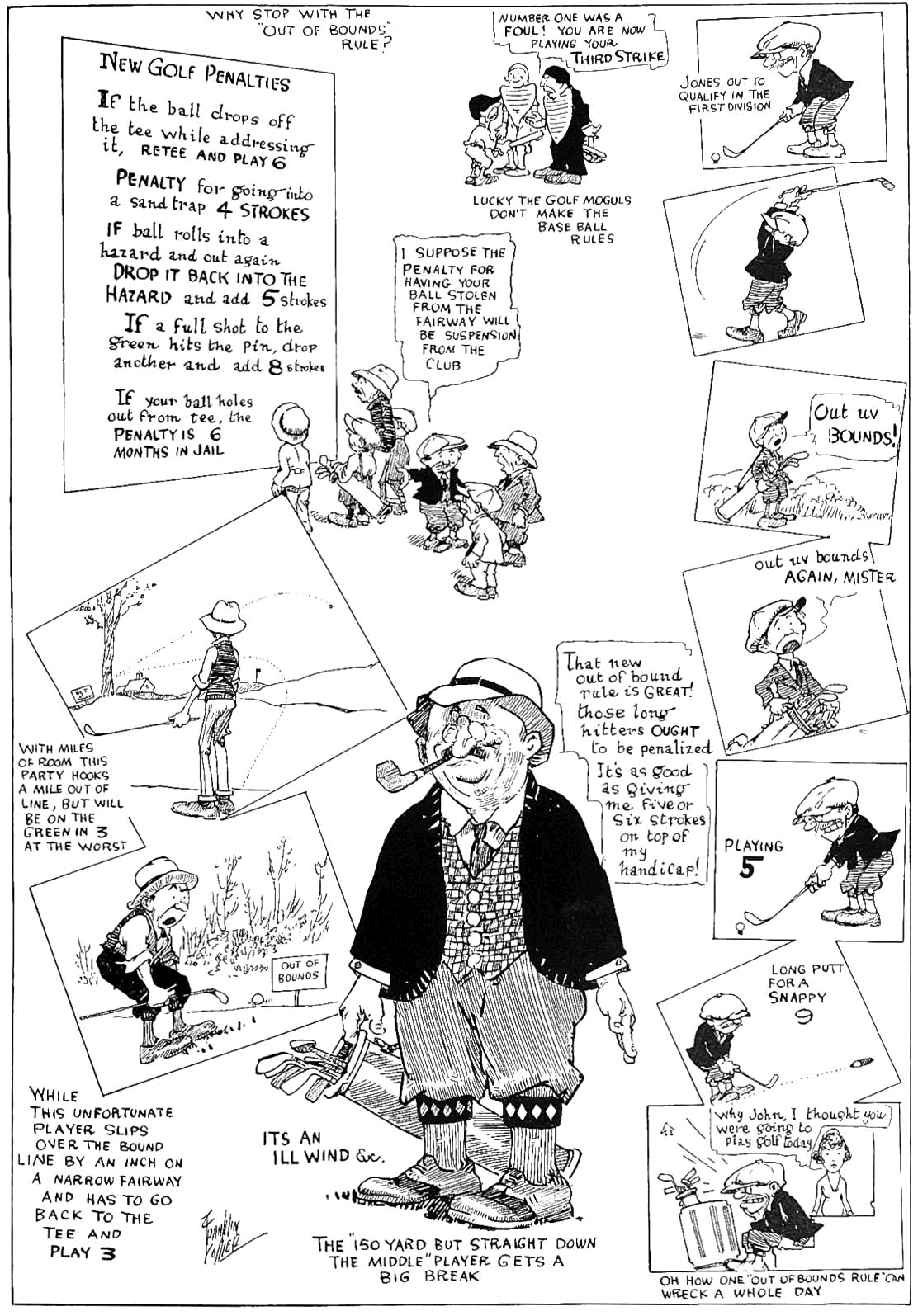 A vintage rules of golf cartoon from golf illustrated magazine.
