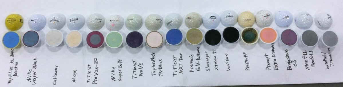 A table showing the inside of popular 2014 golf balls.