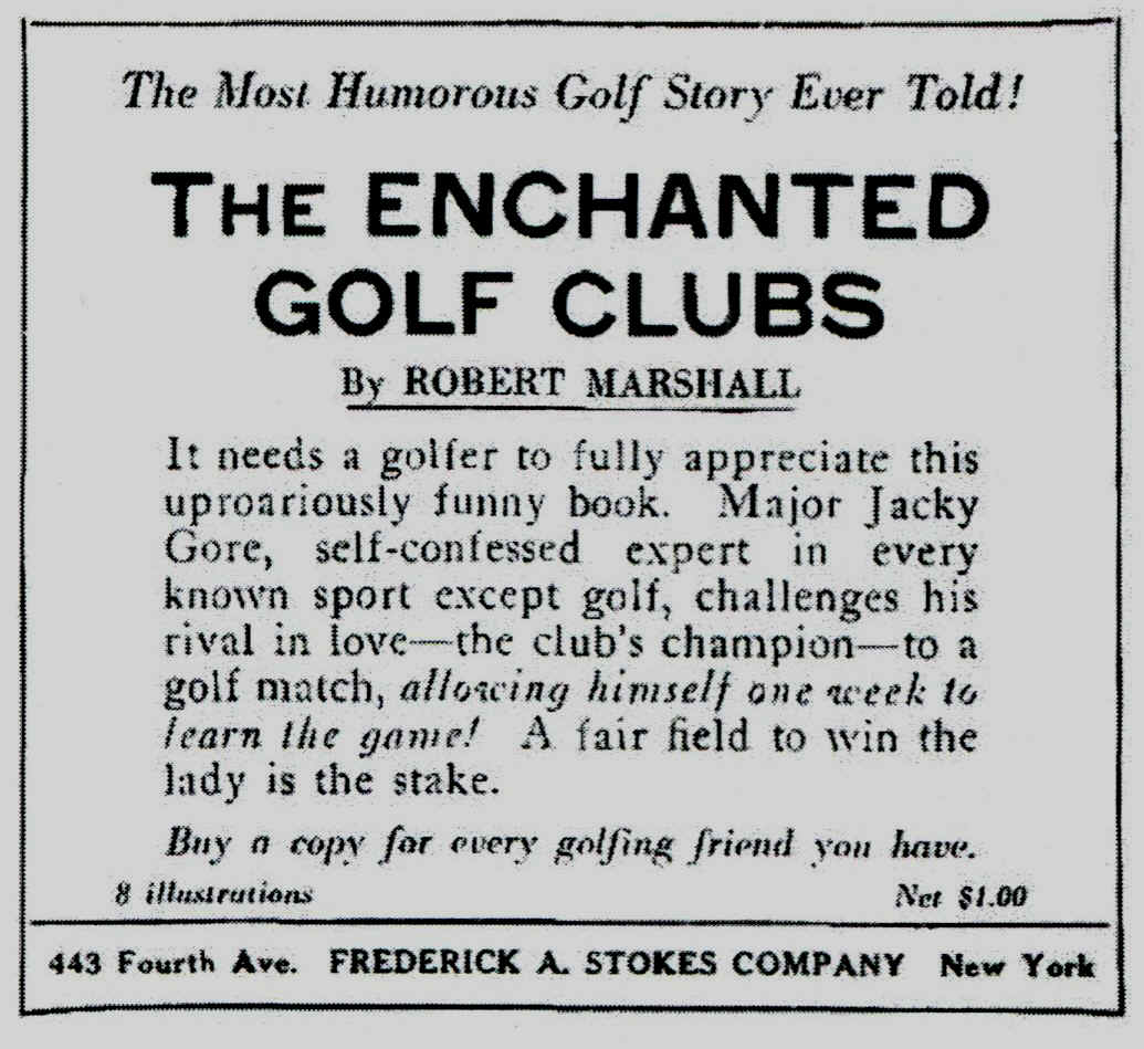 A vintage ad for a golf book titled "The Enchanted Golf Clubs"