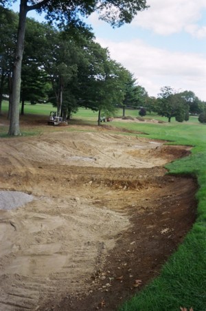 A photo of a golf course fairway bunker complex under contruction.